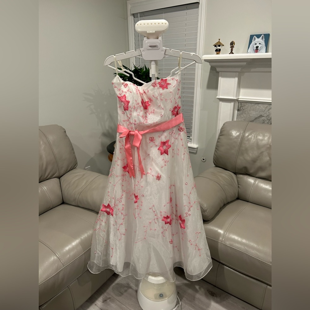 Strapless White Pink Long Maxi Dress